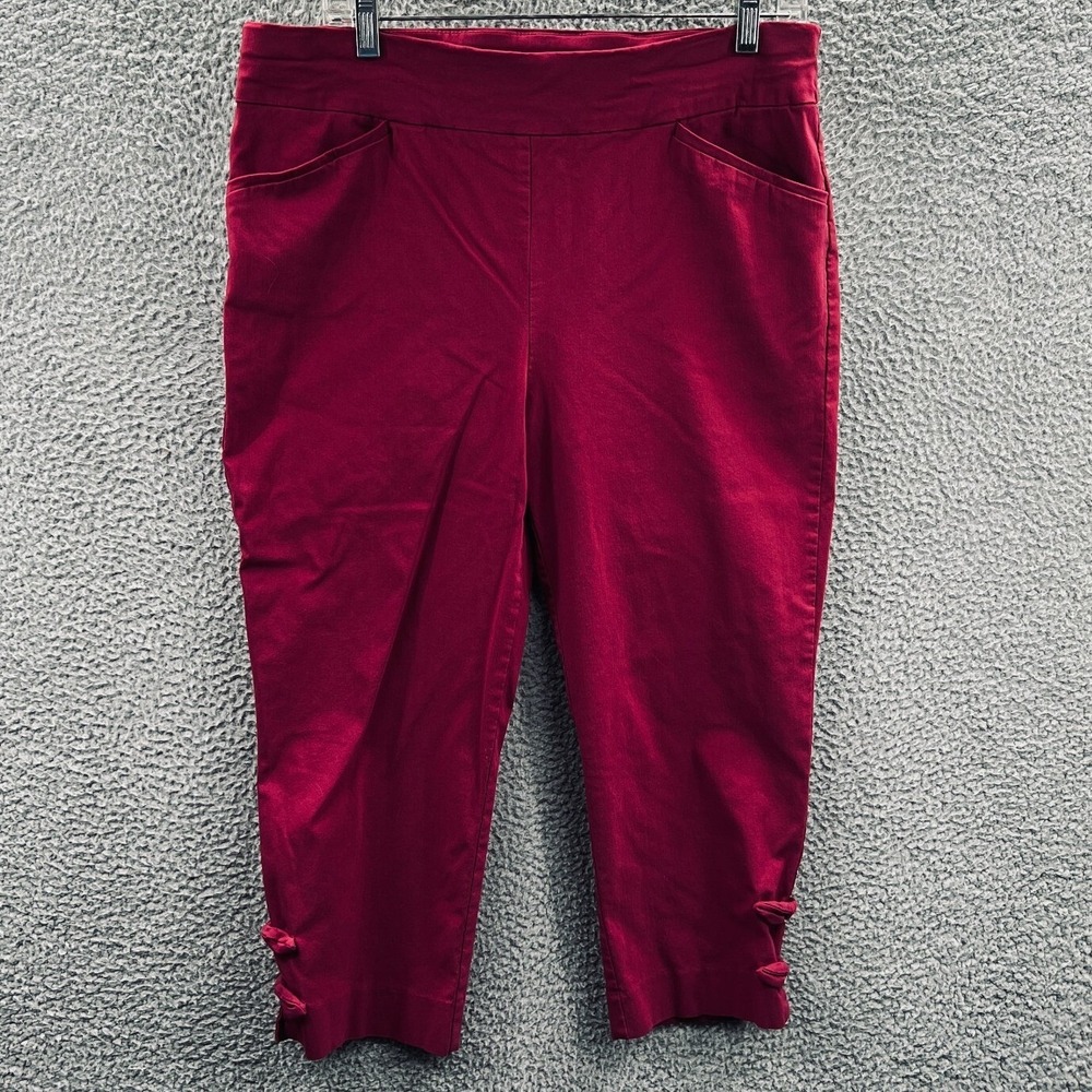 Chicos Womens Perfect Stretch Slim Capri Pants L Berry Minimalist Career Capsule